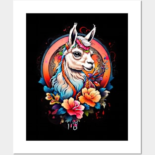 Llama in Floral Crown: A Serene Portrait Posters and Art